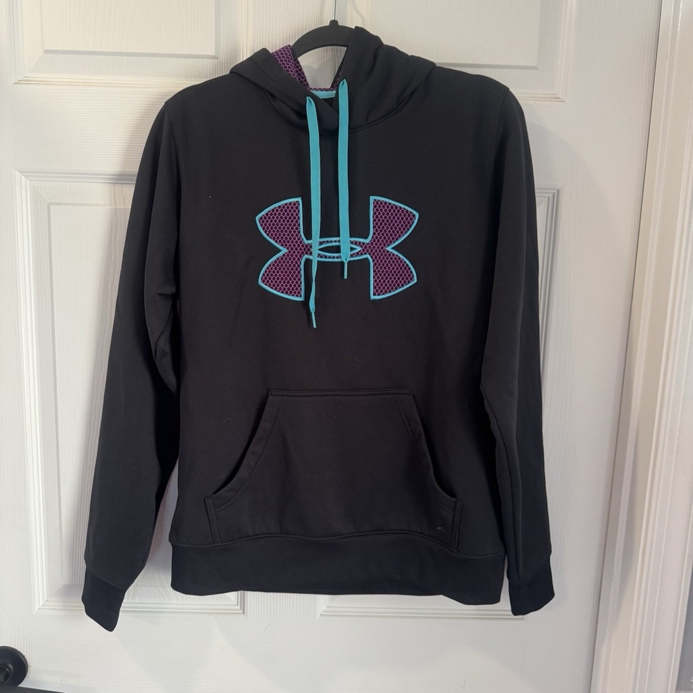 Under Armour Storm Semi Fitted Pullover Hoodie Sweatshirt Black Purple Blue‎ M